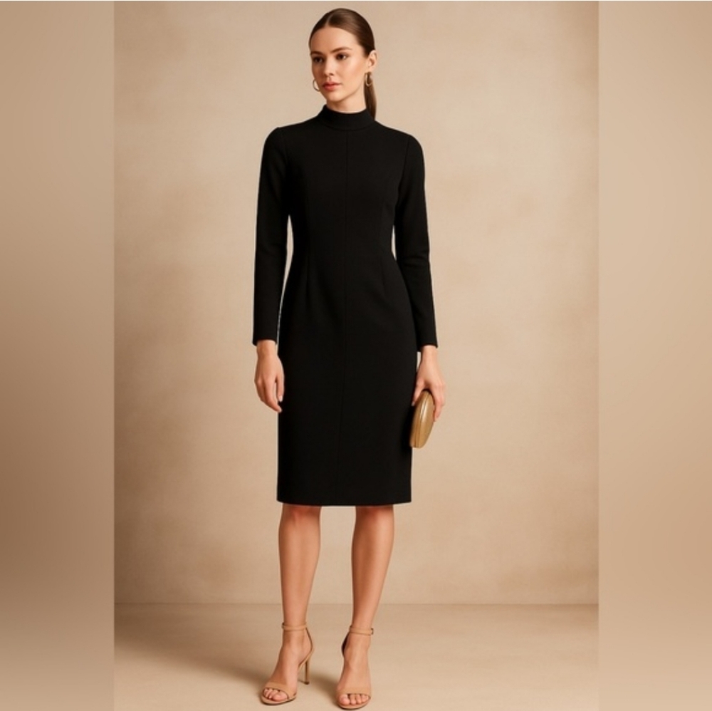 Akris Elegant Black Wool And Silk Long Sleeve Dress With A Zipper Sz 4